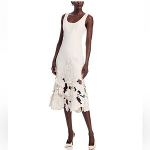 LEO LIN Emily Appliqué Midi Dress Vanilla Size 12 NWT Floral Lace Sleeveless